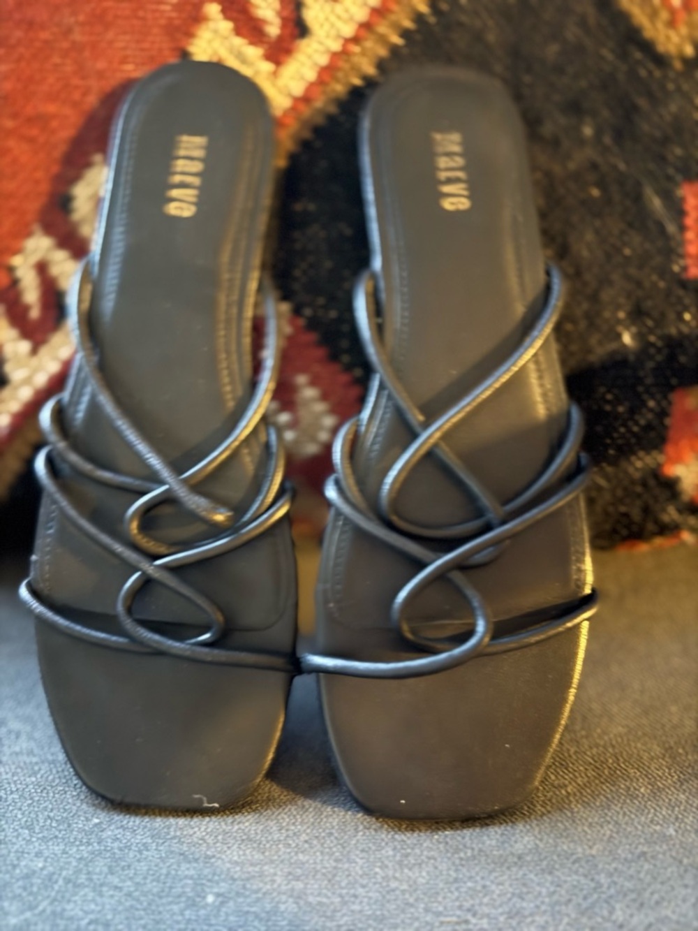 Maeve Black Strappy Square-Toe Slide Sandals
